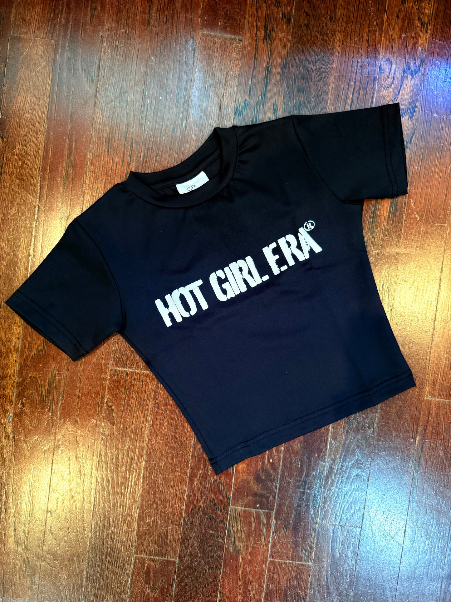 Black "Hot Girl Era" Short Sleeve Crop Top