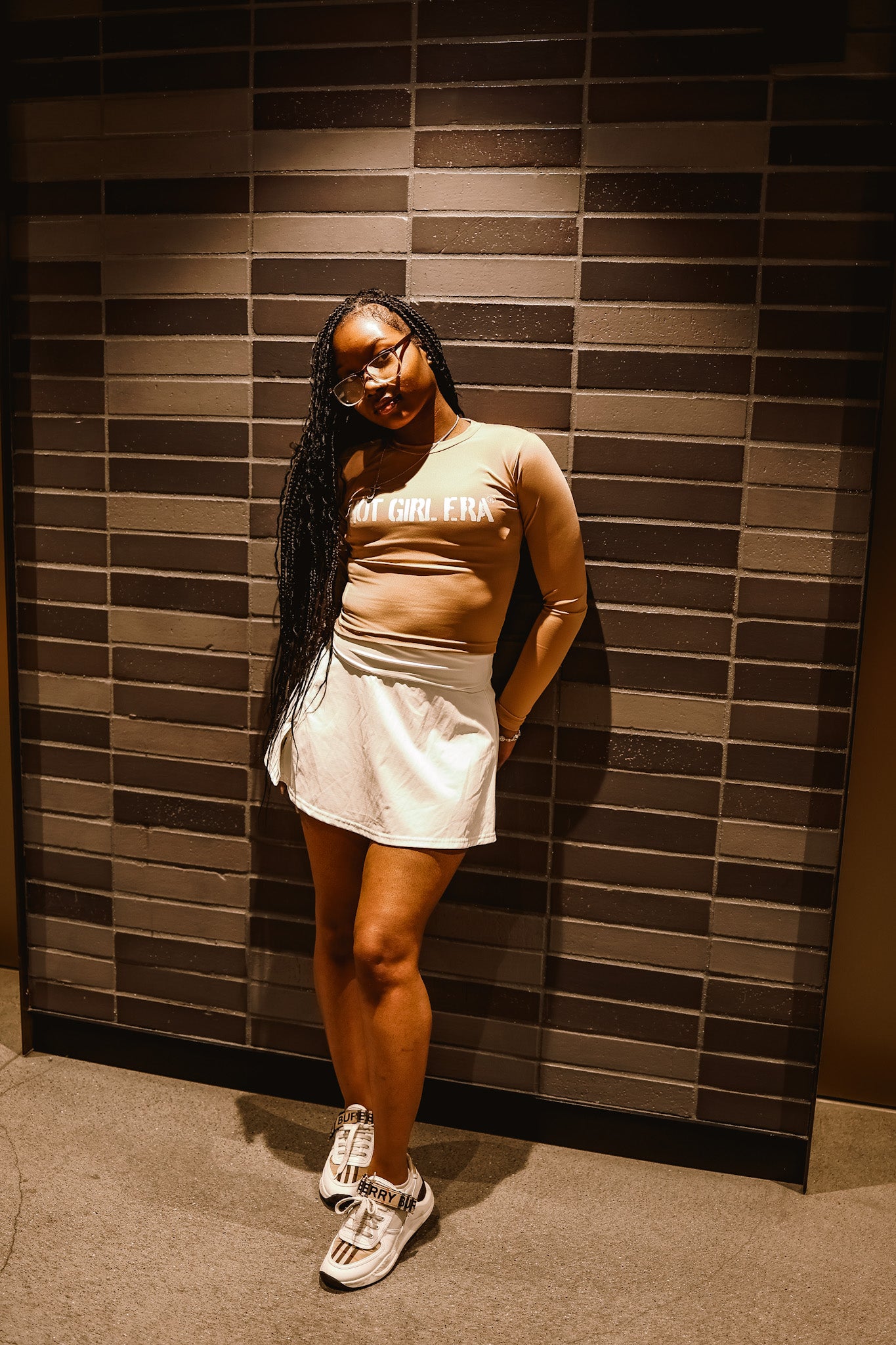 Light Brown "Hot Girl Era" Long Sleeve Crop Top
