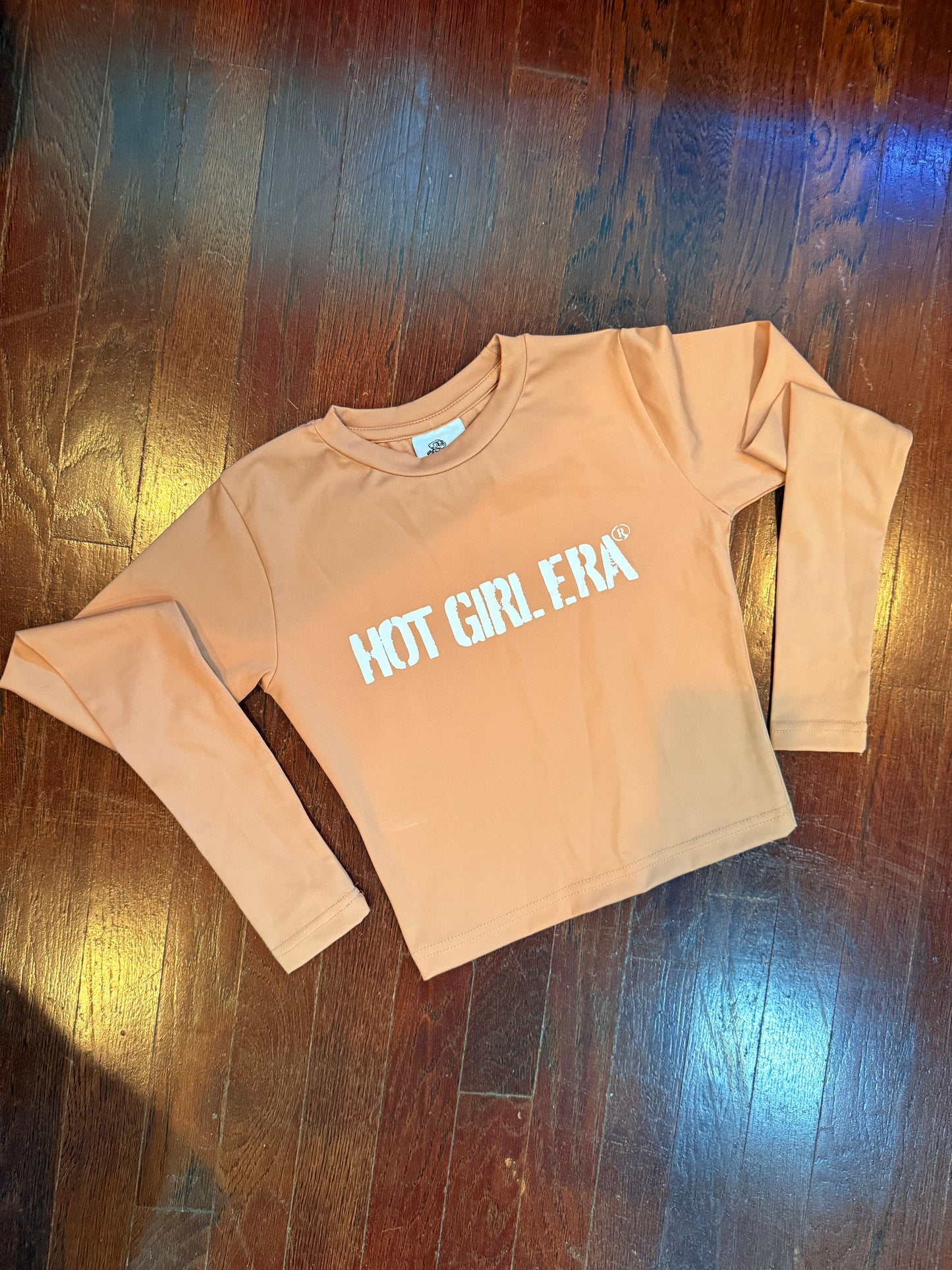 Light Brown "Hot Girl Era" Long Sleeve Crop Top