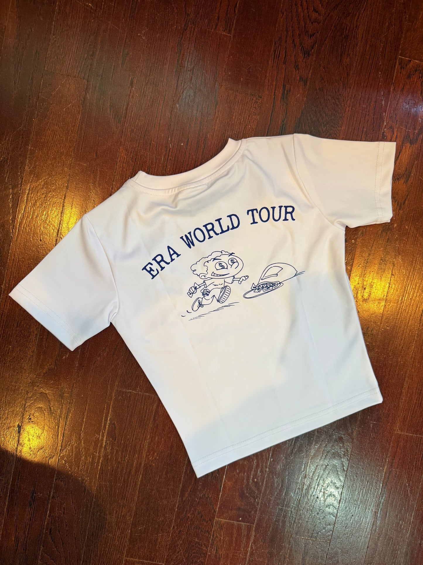 White & Navy Blue "Hot Girl Era" Short Sleeve Crop Top