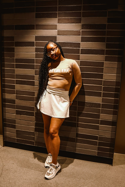 Light Brown "Hot Girl Era" Long Sleeve Crop Top