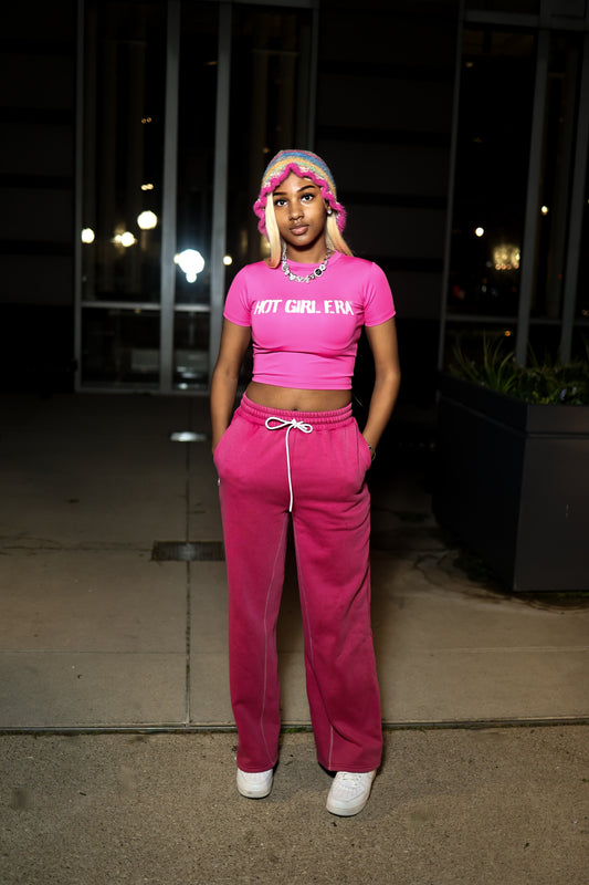 Pink "Hot Girl Era" Short Sleeve Crop Top