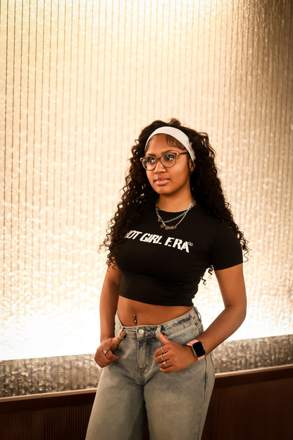 Black "Hot Girl Era" Short Sleeve Crop Top