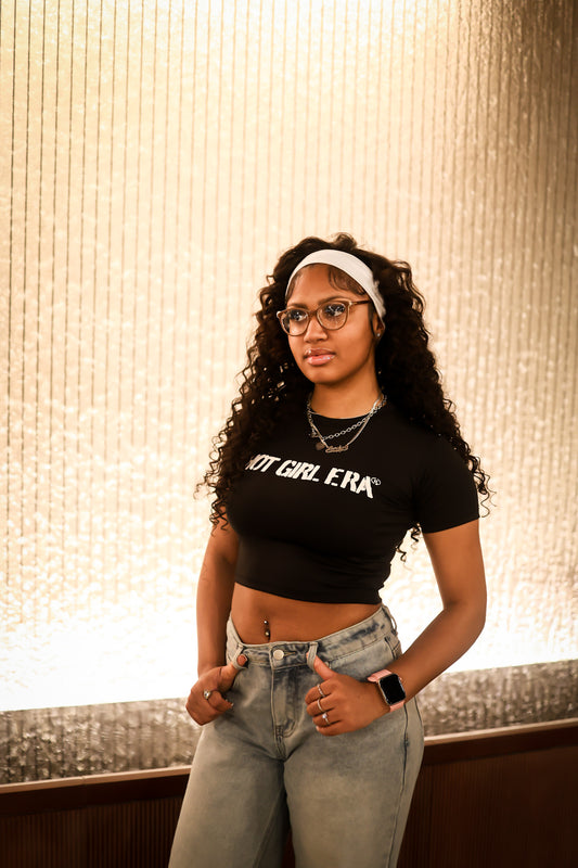 Black "Hot Girl Era" Short Sleeve Crop Top
